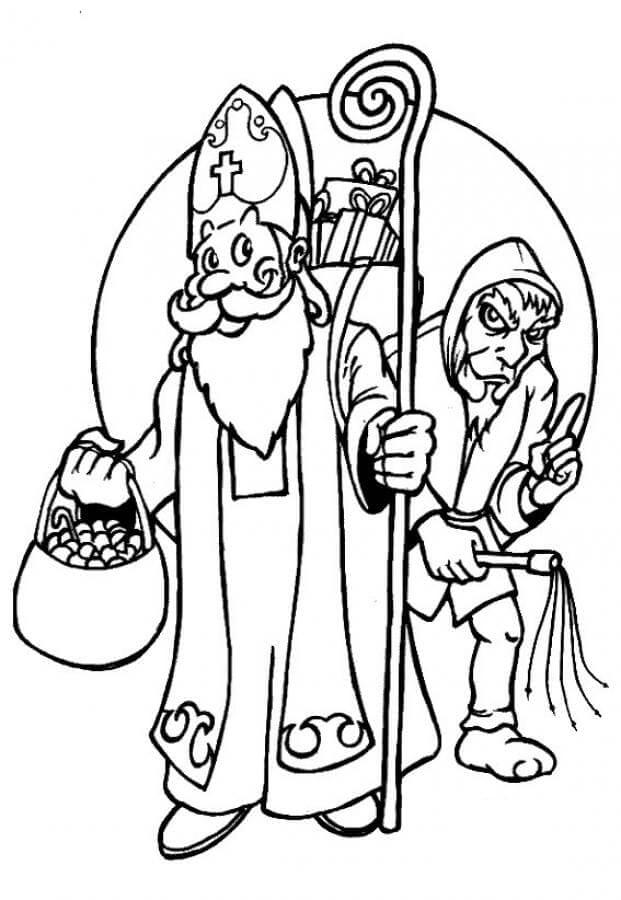Nikolaus va a Repartir Regalos y Krampus a Castigar a Los Niños Traviesos para colorir