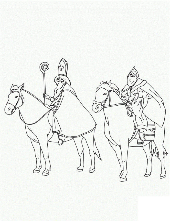 Dibujos de Nikolaus y Ruprecht a Caballo para colorear