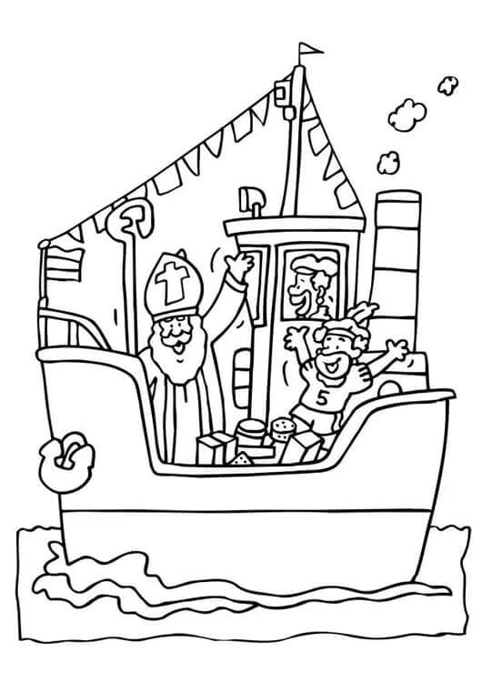 Nikolaus y Sus Ayudantes Navegan En Un Barco para colorir