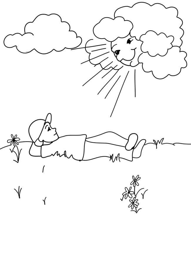 Dibujos de Niño acostado Mirando las Nubes para colorear