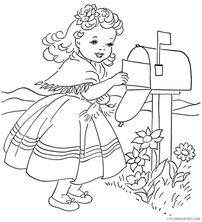 Dibujos de Niña Enviando una Carta para colorear