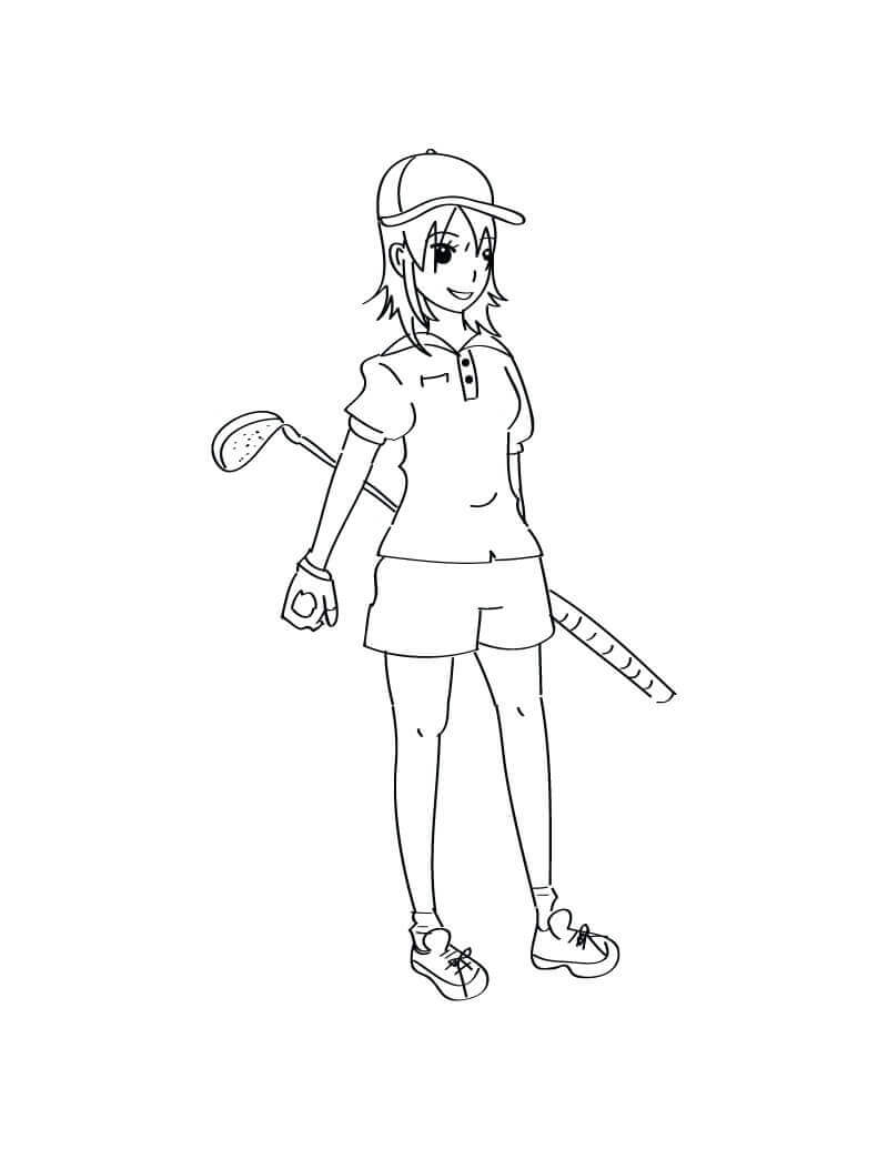 Niña Joven Jugar al Golf para colorir