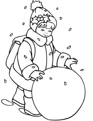 Niña, Rodar una Bola de Nieve para colorir