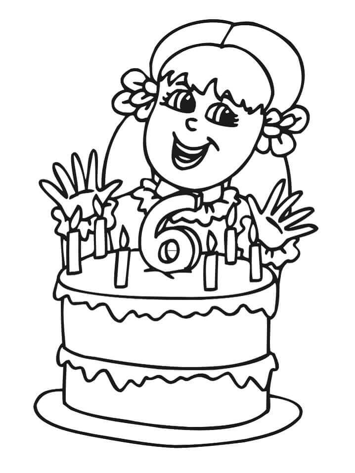 Dibujos de Niña con Pastel de Cumpleaños para colorear