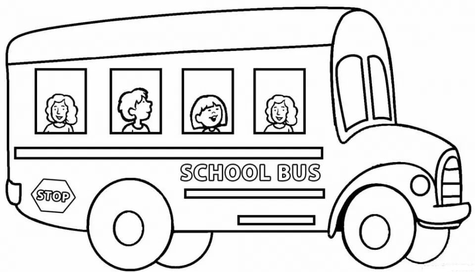Niña en el Autobús Escolar para colorir