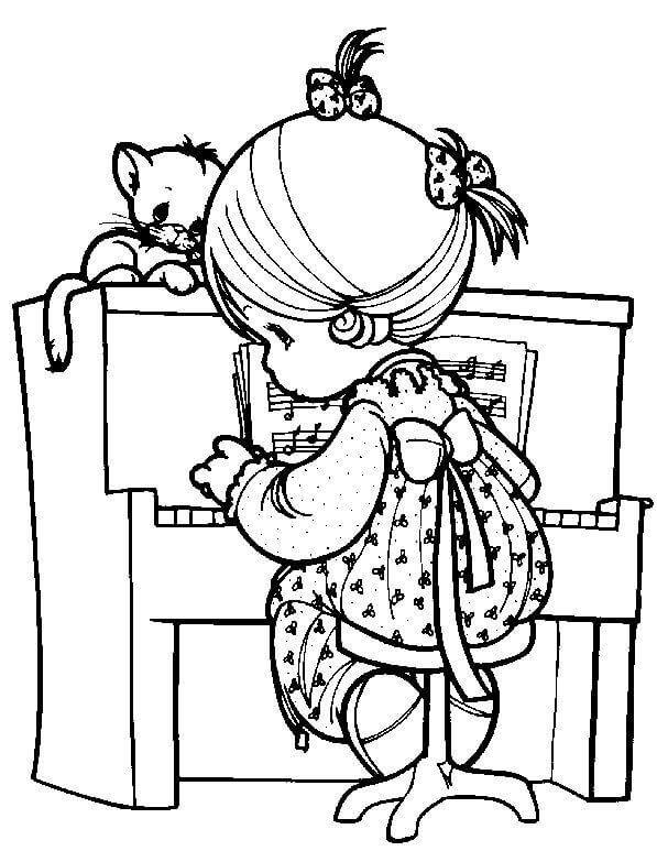 Niña tocar el Piano para colorir