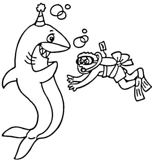 Niño Buzo y Tiburón Divertido para colorir