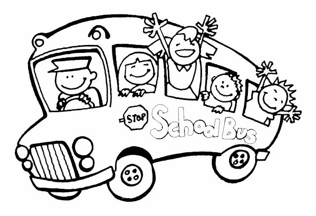 Dibujos de Niño Feliz en el Autobús Escolar para colorear