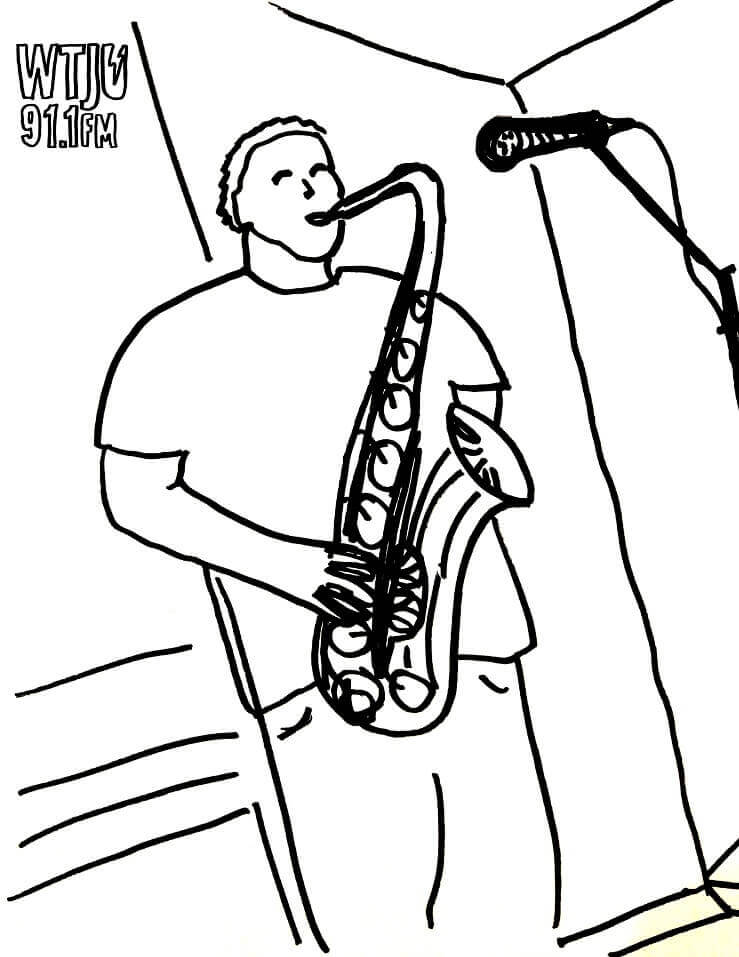 Niño Saxofonista para colorir