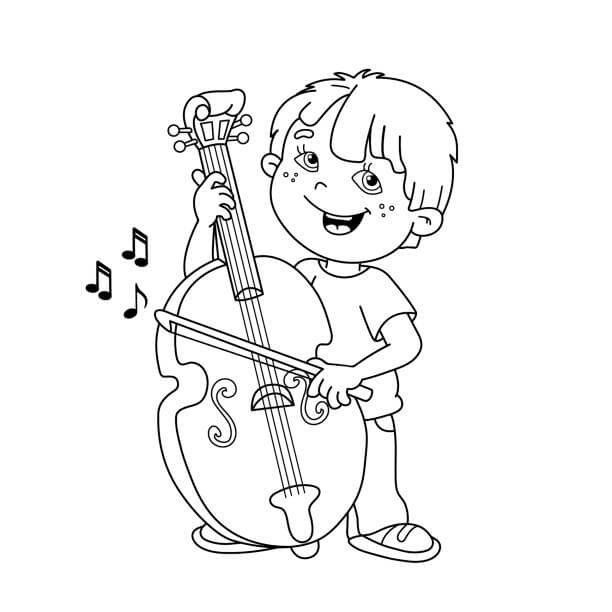 Dibujos de Niño Tocando Instrumentos Musicales para colorear
