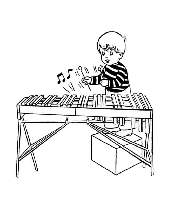 Dibujos de Niño Tocando el Xilófono para colorear