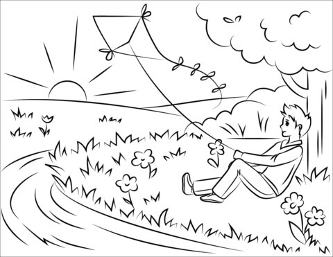 Dibujos de Niño Volando una Cometa para colorear