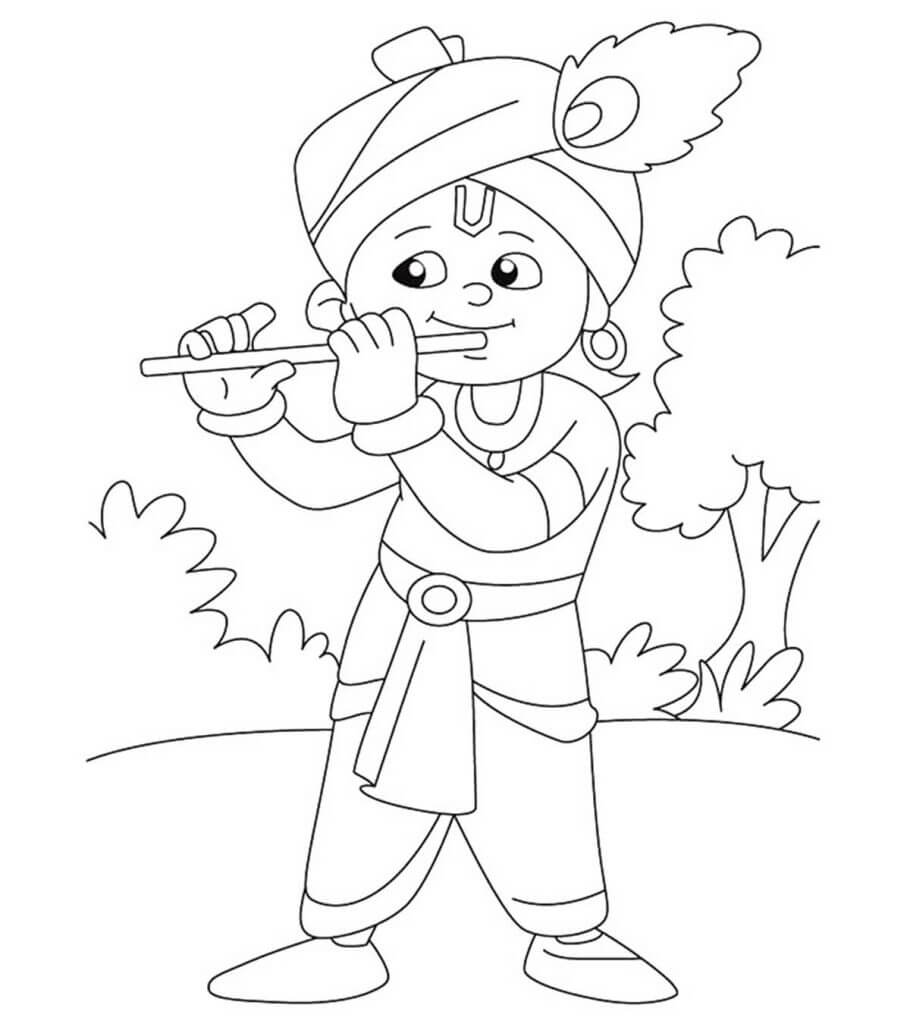 Niño de Dibujos Animados Tocando la Flauta para colorir