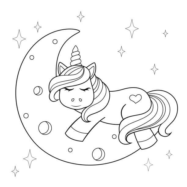 Dibujos de Niño unicornio en la Luna para colorear