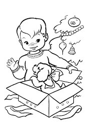 Niño y Juguetes con Caja de Regalo para colorir