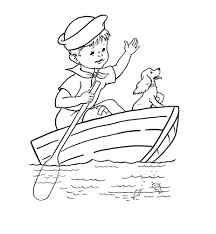 Niño y Perro en Barco para colorir