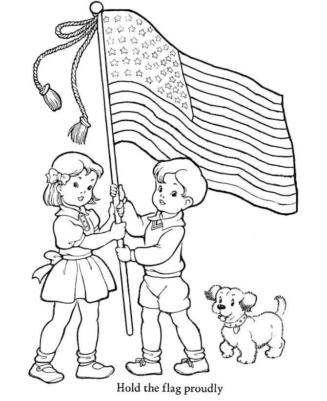 Dibujos de Niños Sosteniendo Banderas para colorear
