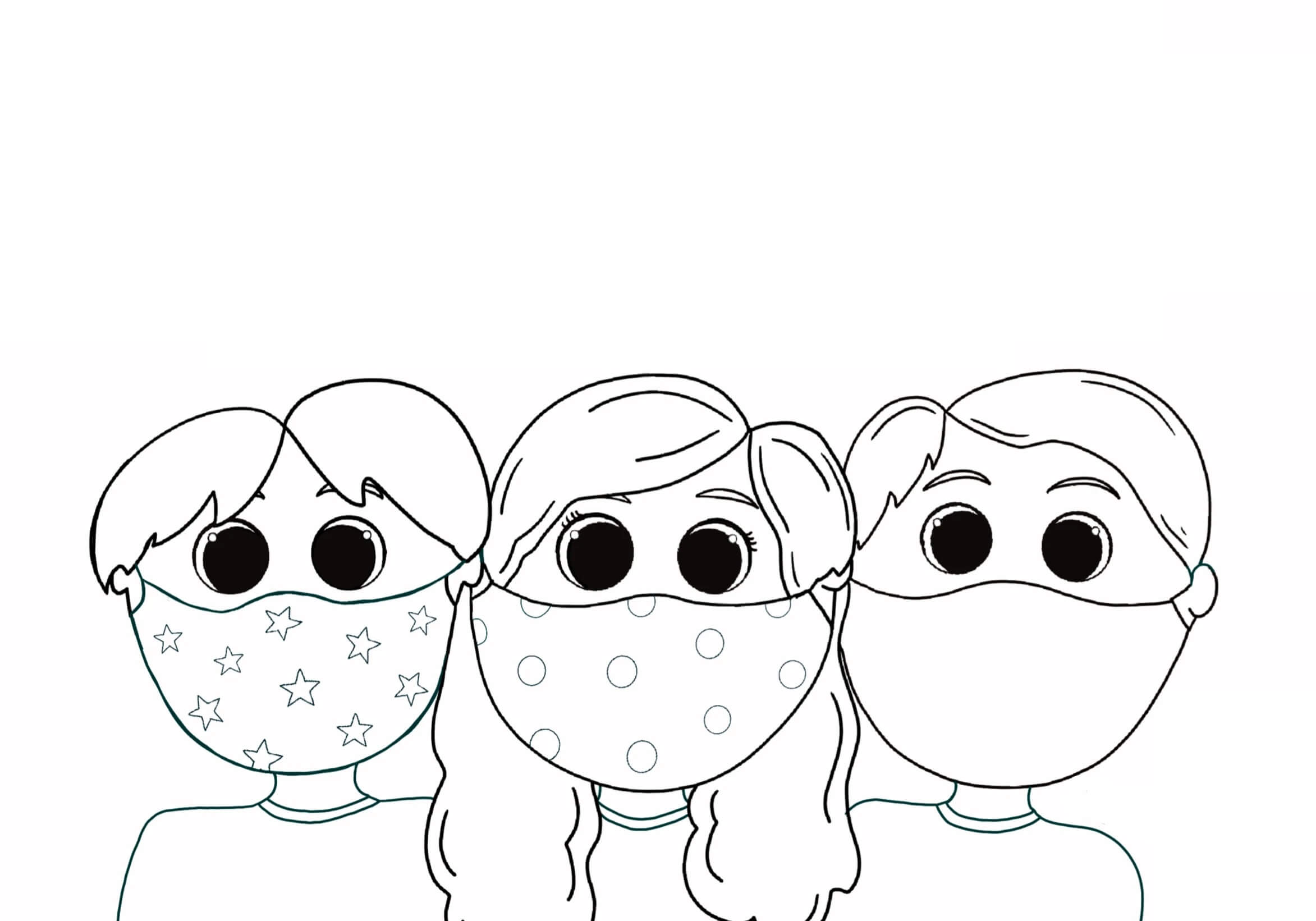 Dibujos de Niños con Máscaras Faciales para colorear