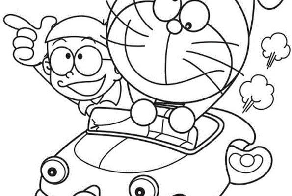Nobita Y Doraemon Conduciendo para colorir