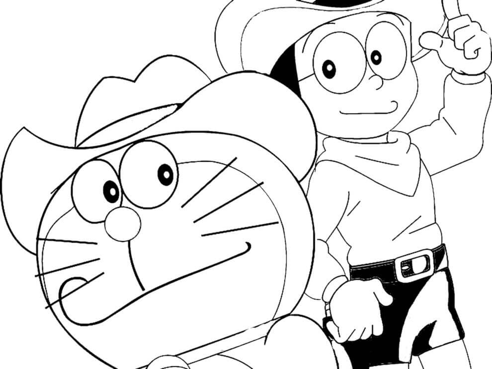 Nobita Y Doraemon Vaquero para colorir