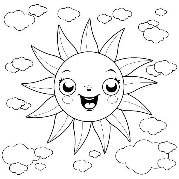 Dibujos de Nube y Carita Sonriente de Sol para colorear