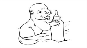 Dibujos de Nutria Bebé Sosteniendo una Botella de Leche para colorear