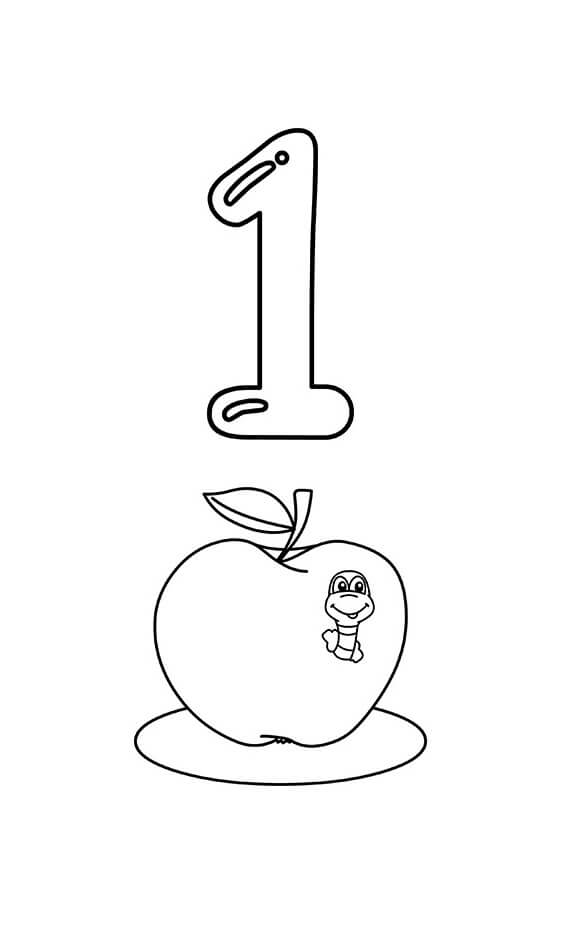 Número 1 y Manzana para colorir