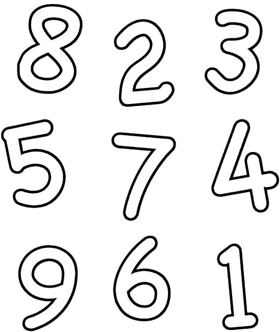 Dibujos de Números Normales del 1 al 9 para colorear
