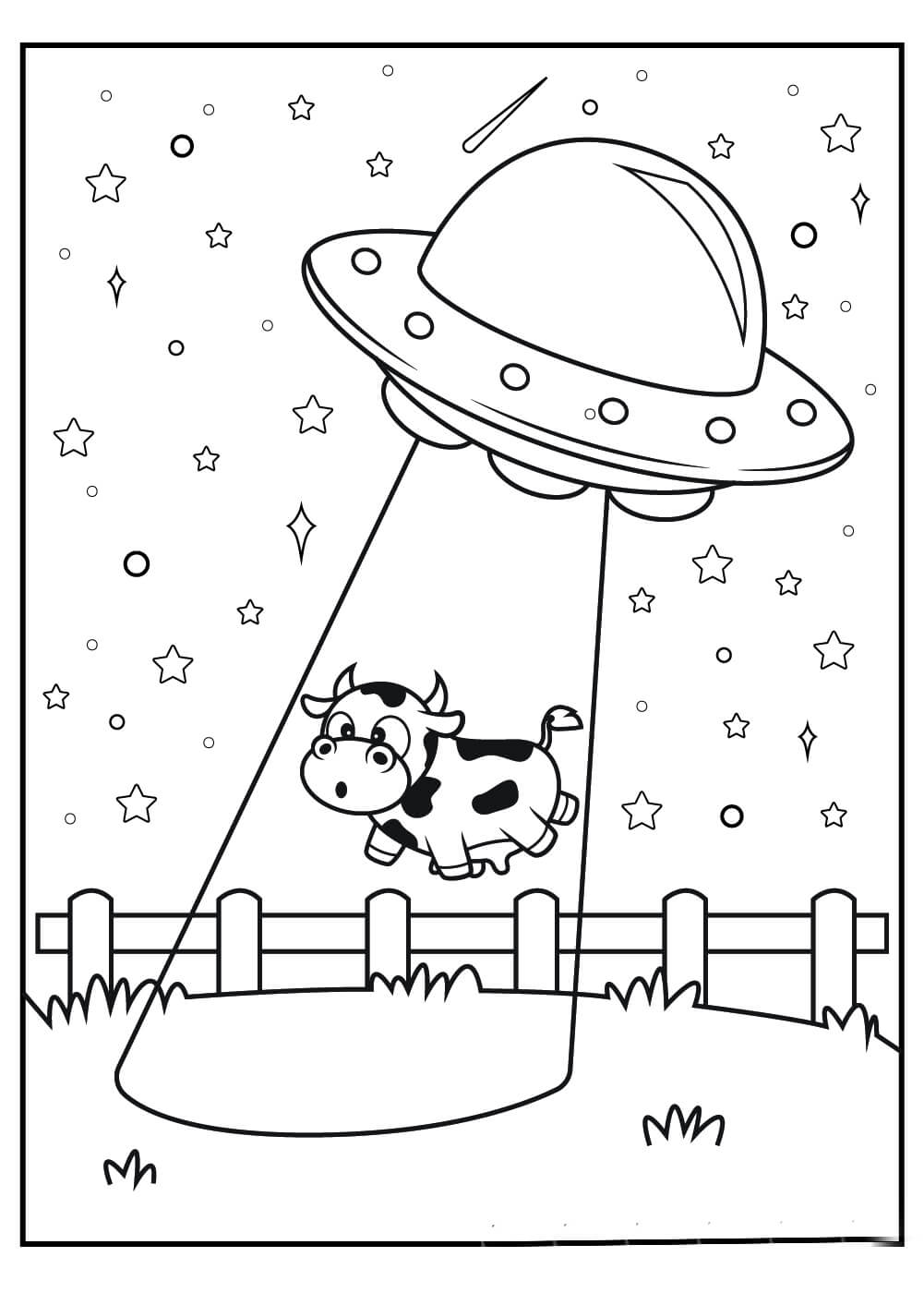 Dibujos de OVNI atrapa una Vaca Lechera para colorear