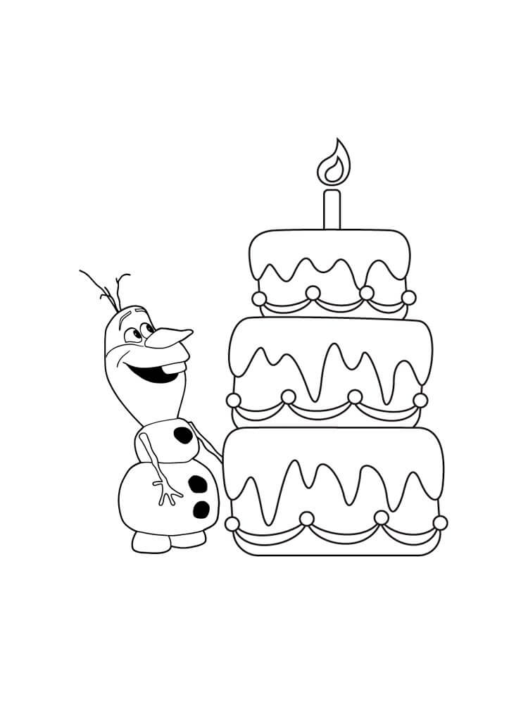 Olaf con Pastel de Cumpleaños para colorir