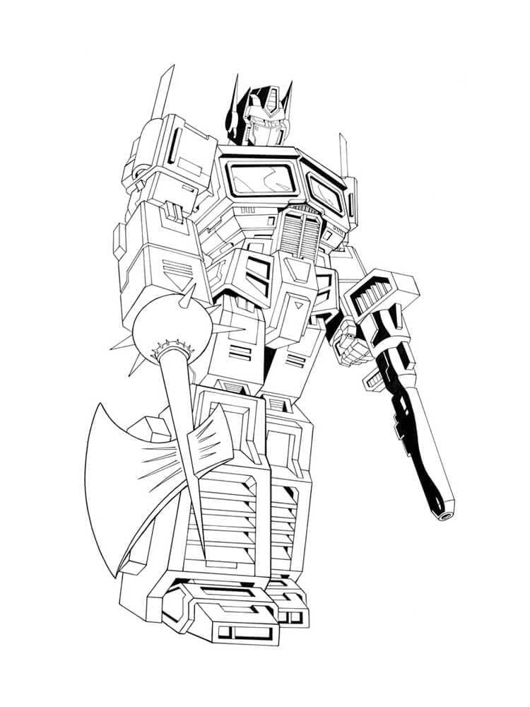 Dibujos de Optimus con Arma y Hacha para colorear
