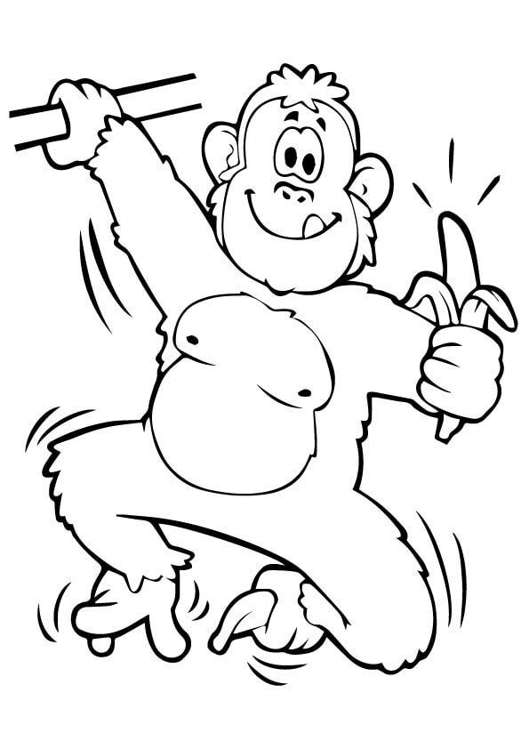 Dibujos de Orangután Sosteniendo un Plátano para colorear