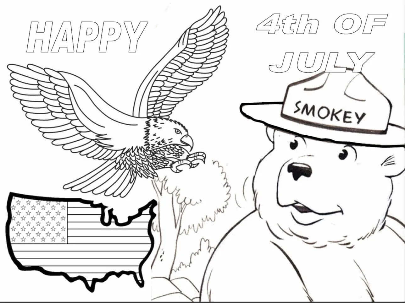 Dibujos de Oso Ahumado con 4 de Julio para colorear