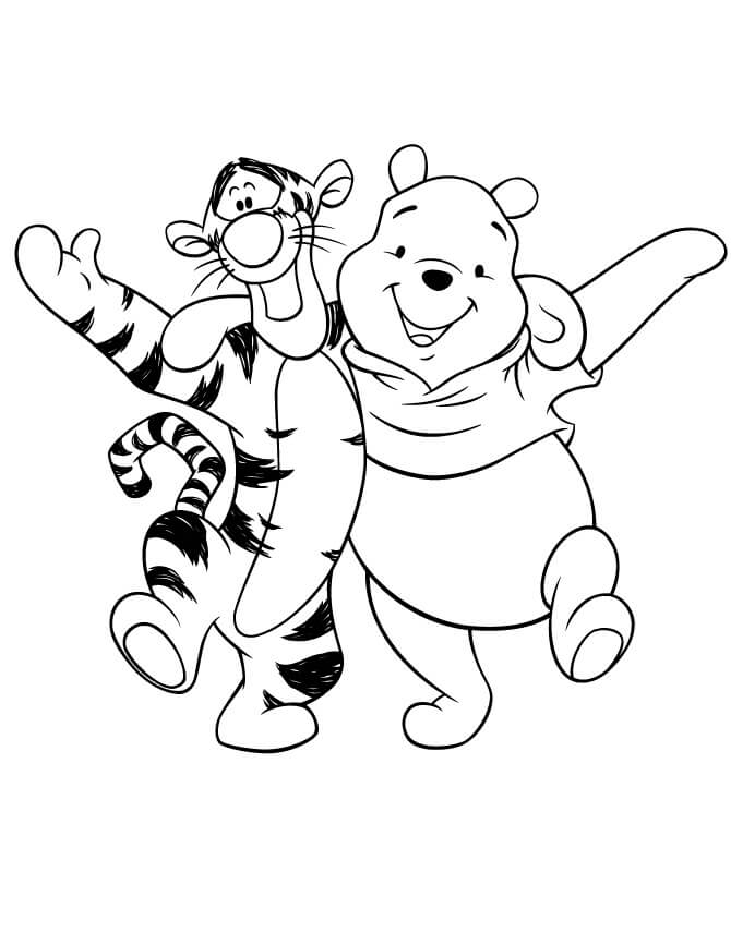 Dibujos de Oso Pooh y Tigger Caminando para colorear