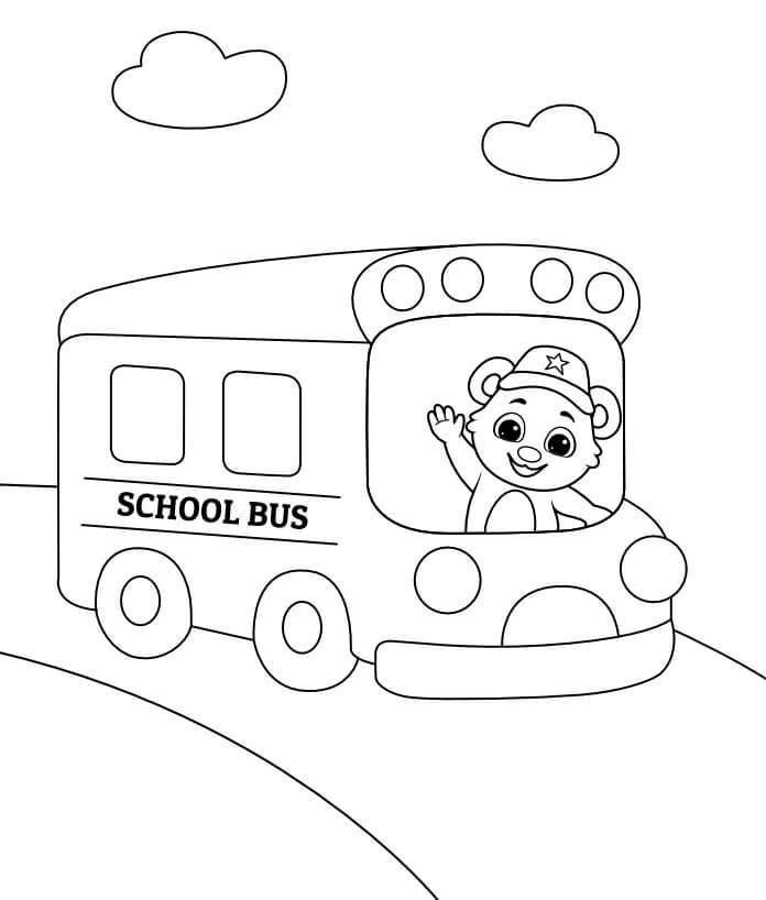 Dibujos de Oso en Autobús Escolar para colorear