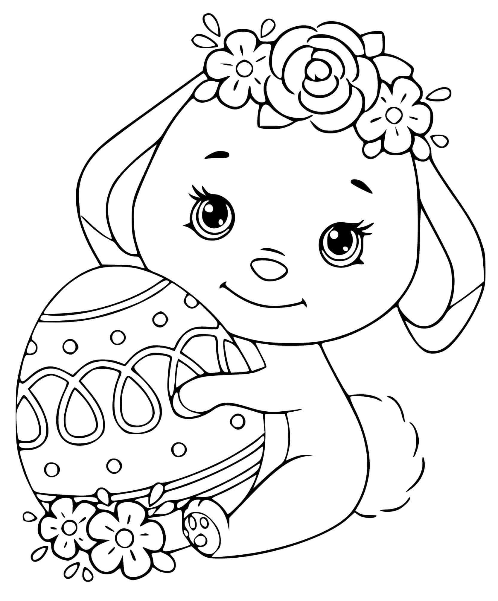 Dibujos de Oveja Bebé Sosteniendo huevo de Pascua para colorear