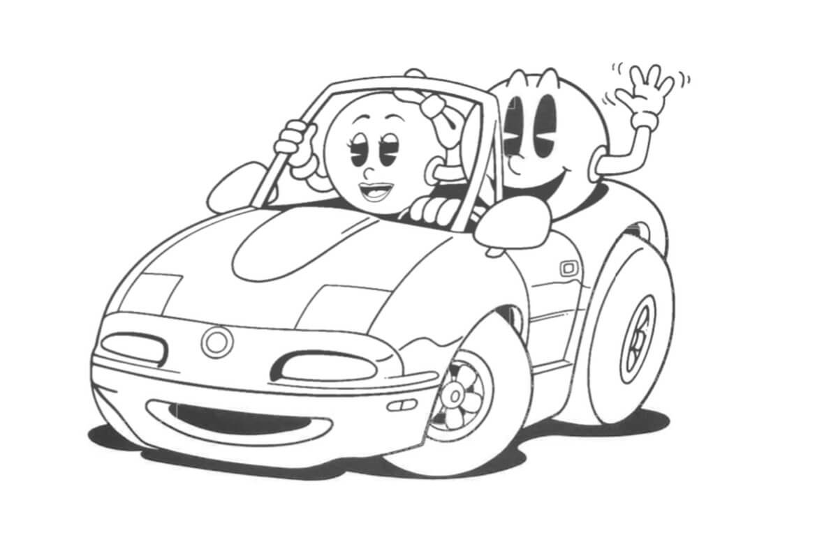 Dibujos de Pacman Conduciendo un Coche con MS Pacman para colorear