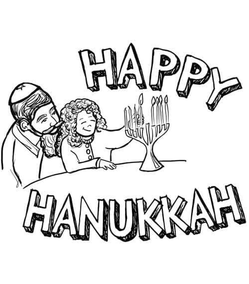 Padre e Hija Encienden Velas en Hanukkah para colorir