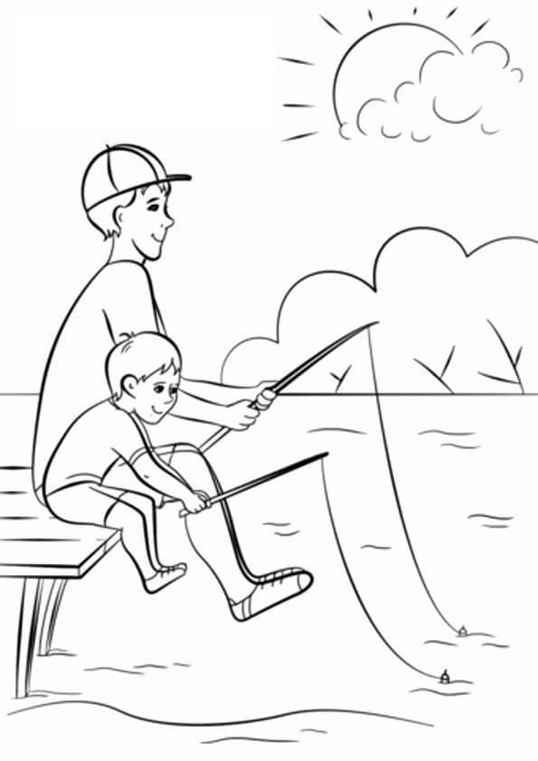 Dibujos de Padre e Hijo Pescando para colorear