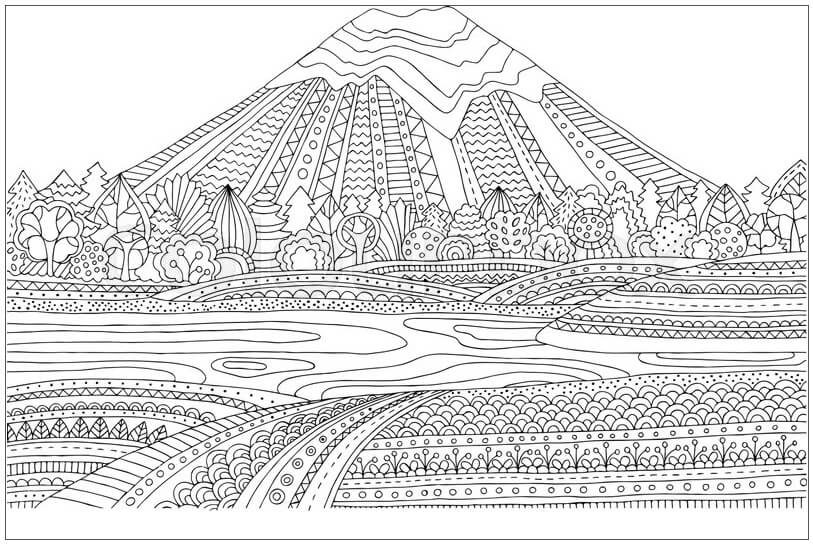 Dibujos de Paisaje de Mandala de Montaña para colorear
