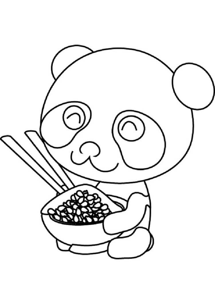 Dibujos de Panda Comiendo Arroz para colorear