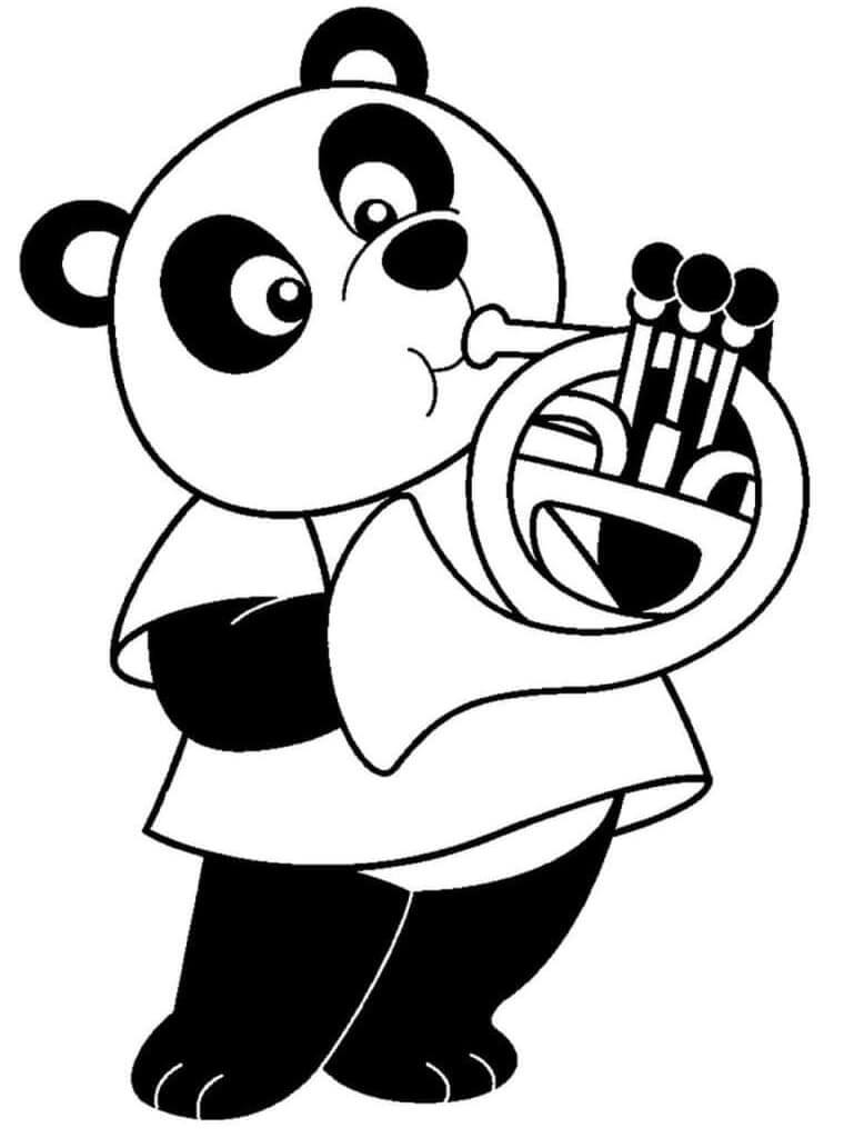 Dibujos de Panda Soplando Trompeta para colorear
