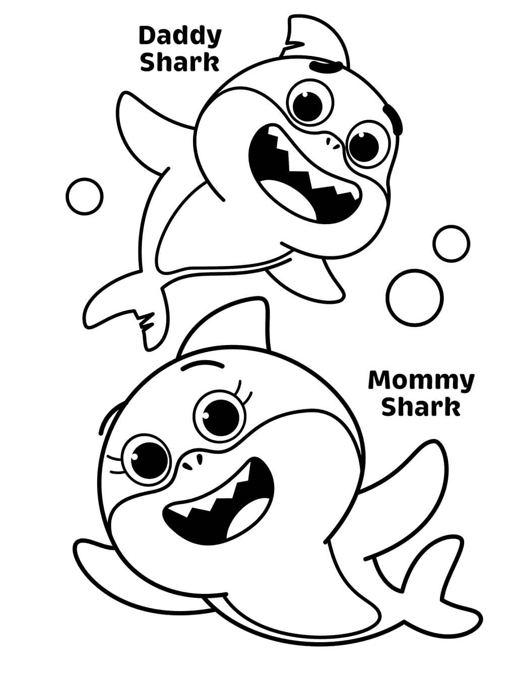 Papá Tiburón y mamá Tiburón para colorir