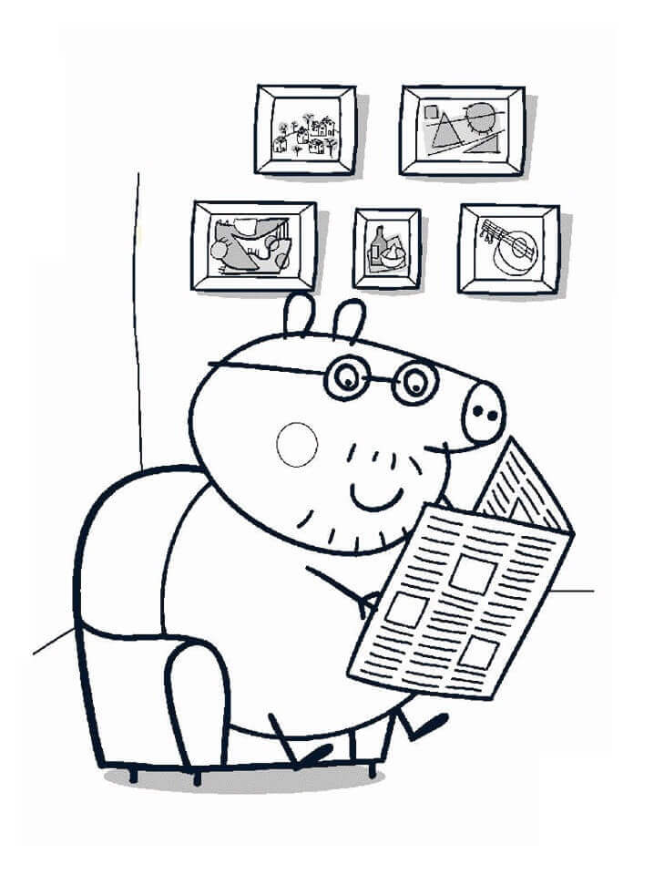 Papá Cerdo Leyendo el Periódico para colorir