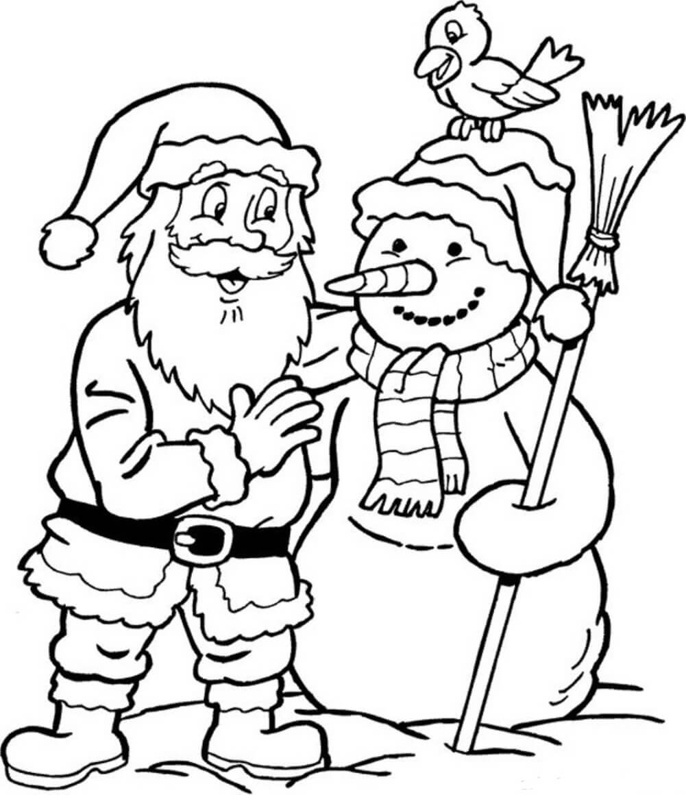 Dibujos de Papá Noel con Muñeco de Nieve para colorear
