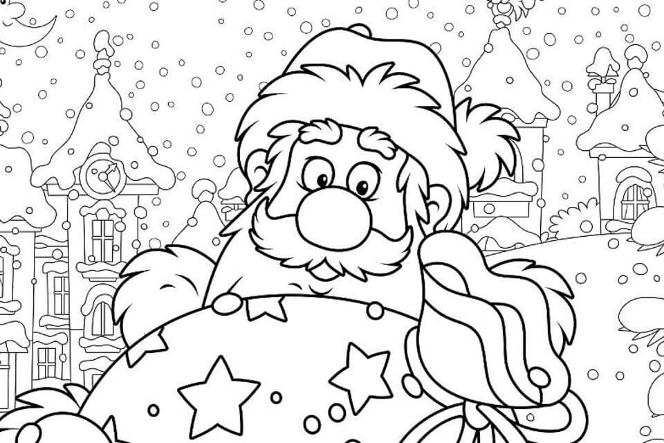 Dibujos de Papá Noel en Invierno para colorear