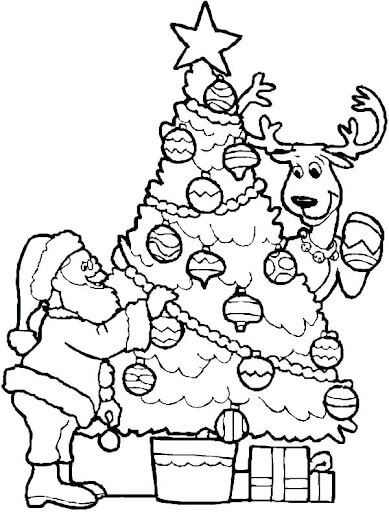 Dibujos de Papá Noel y Árbol de Navidad para colorear