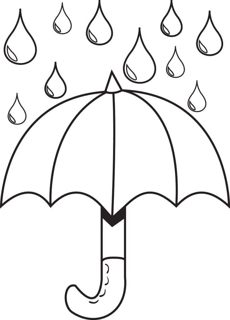 Dibujos de Paraguas con Gotas de Lluvia para colorear