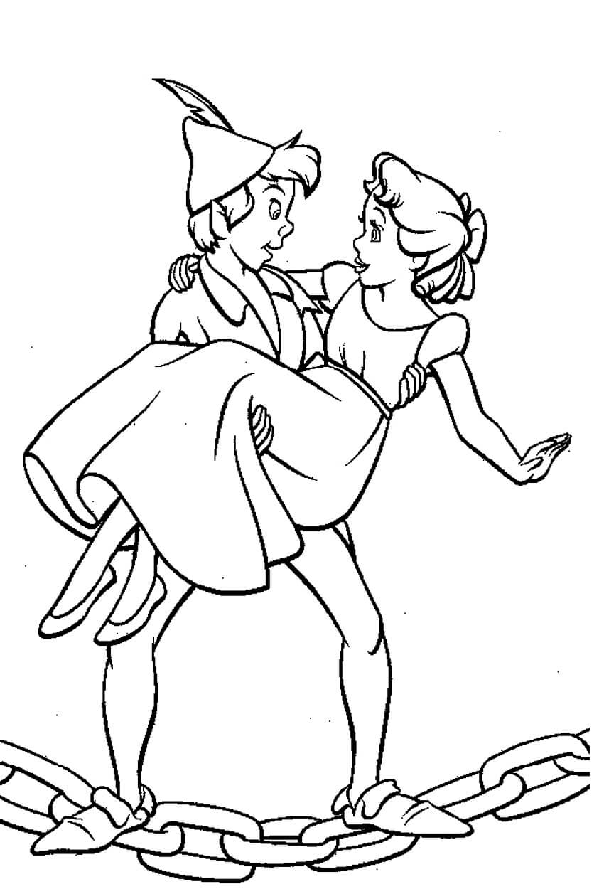 Dibujos de Pareja Peter Pan y Wendy para colorear