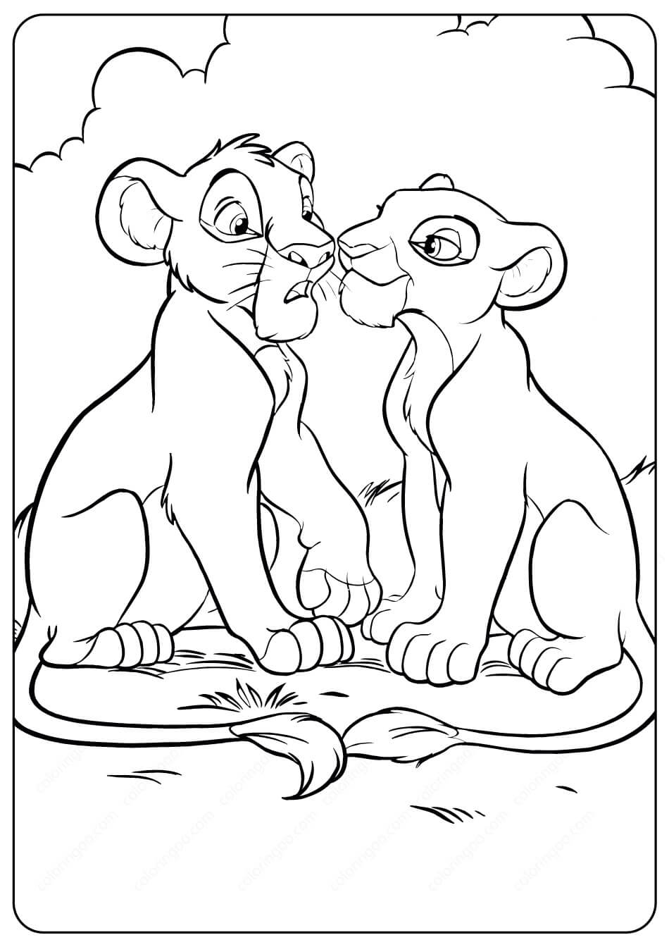 Dibujos de Pareja Simba y Nala para colorear